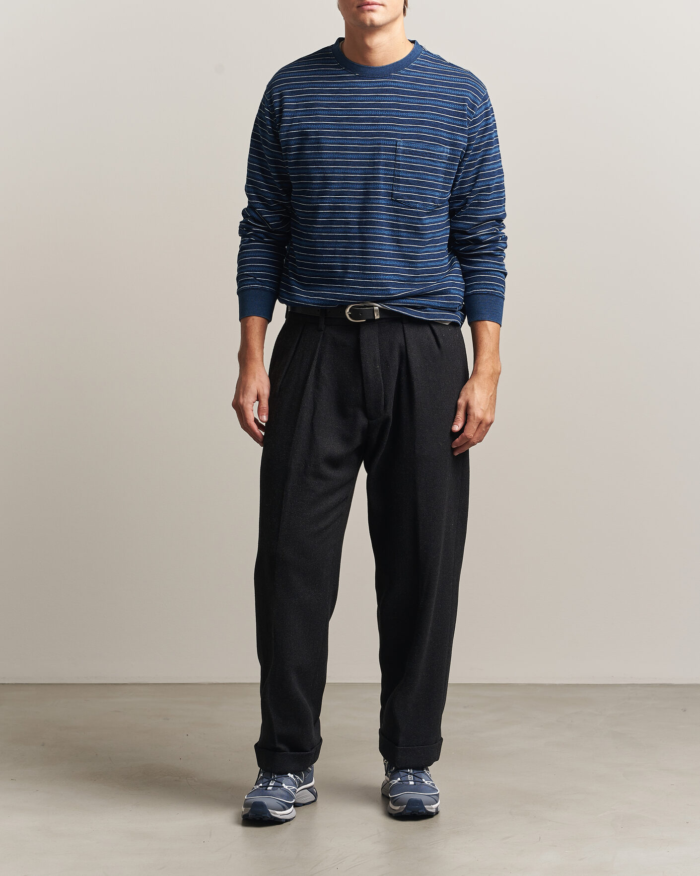 Herren | T-Shirts | BEAMS PLUS | Indigo Stripe LS T-Shirt Navy