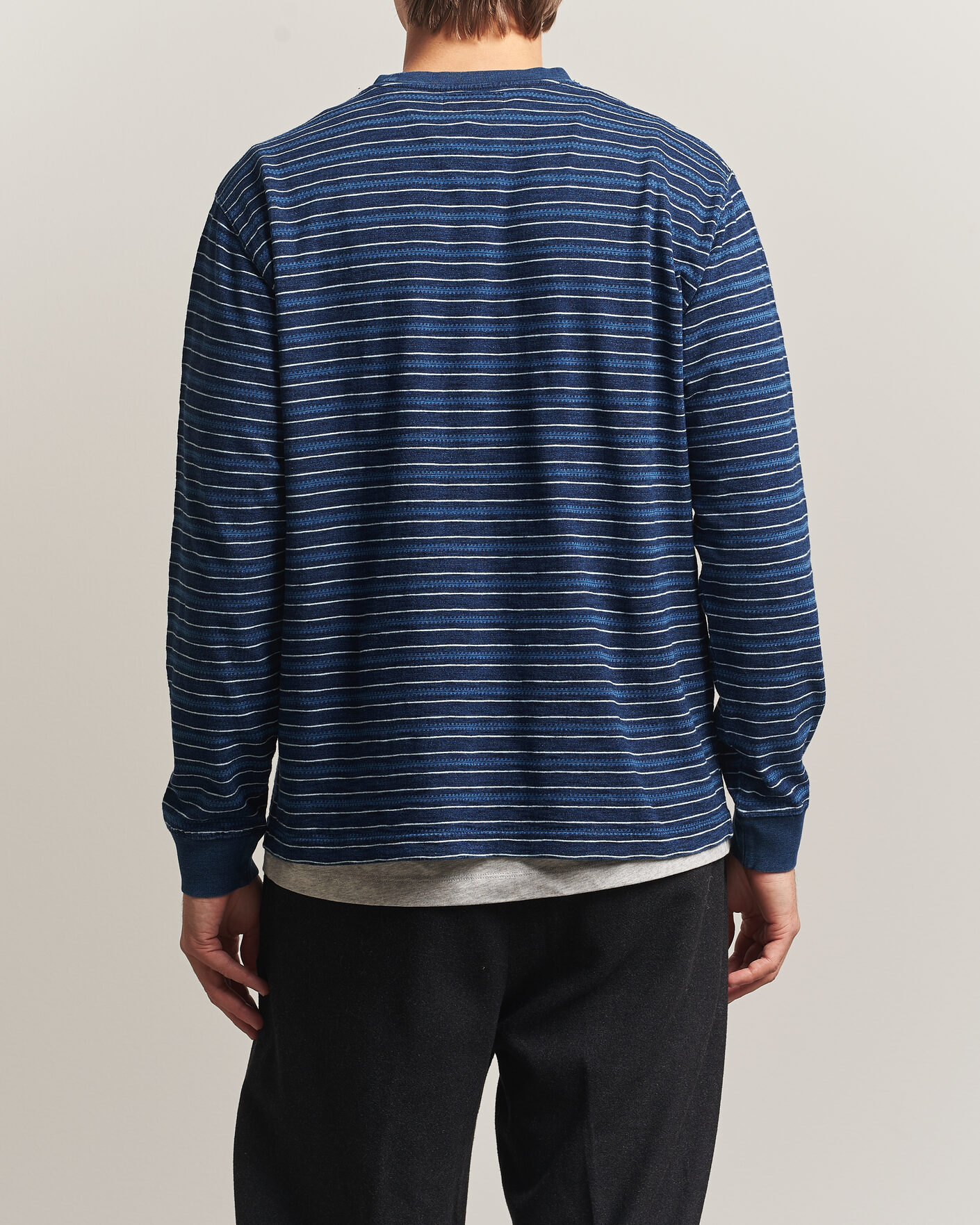 Herren | T-Shirts | BEAMS PLUS | Indigo Stripe LS T-Shirt Navy