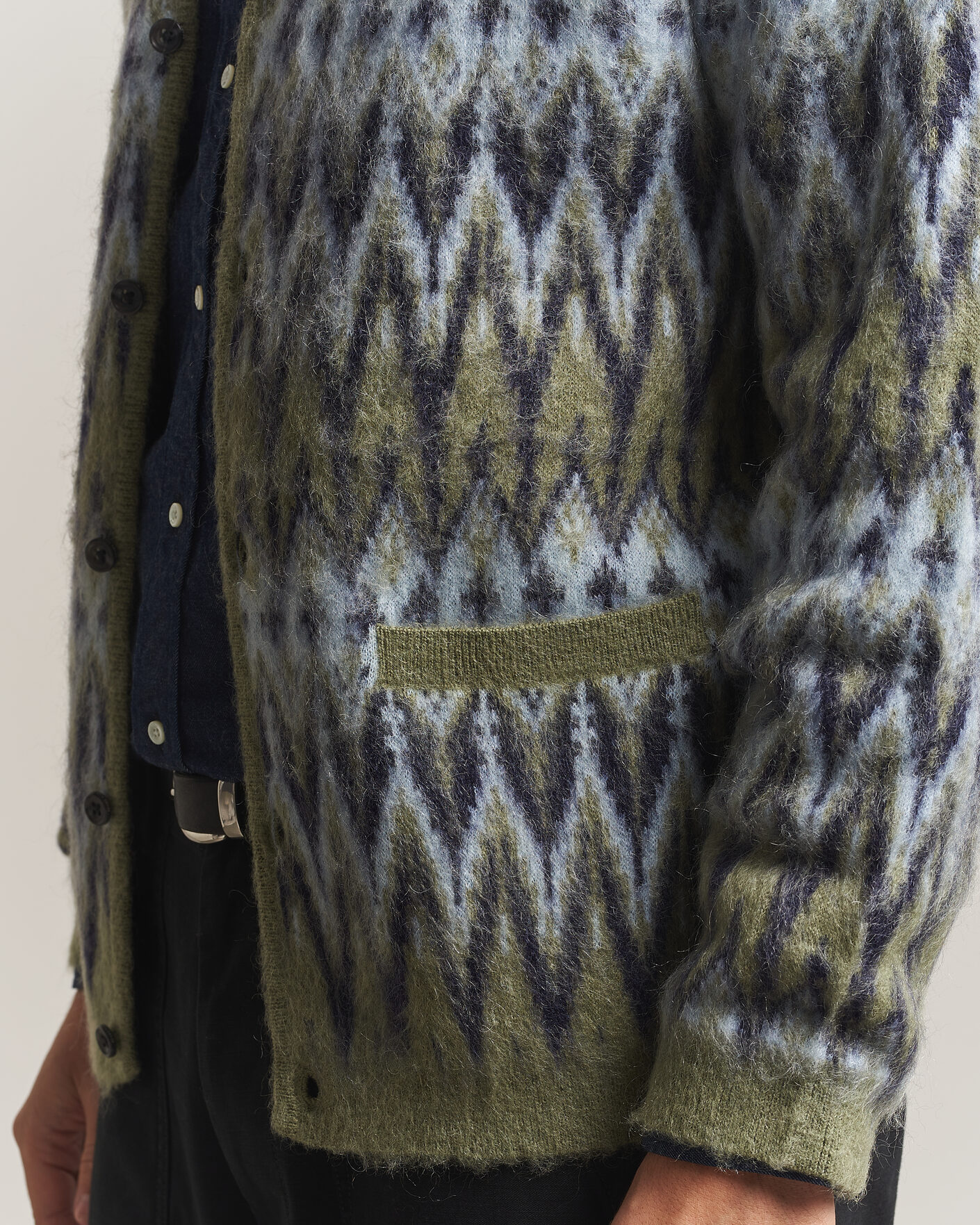 Herren | Pullover | BEAMS PLUS | Chevron Jacquard Cardigan Green/Grey