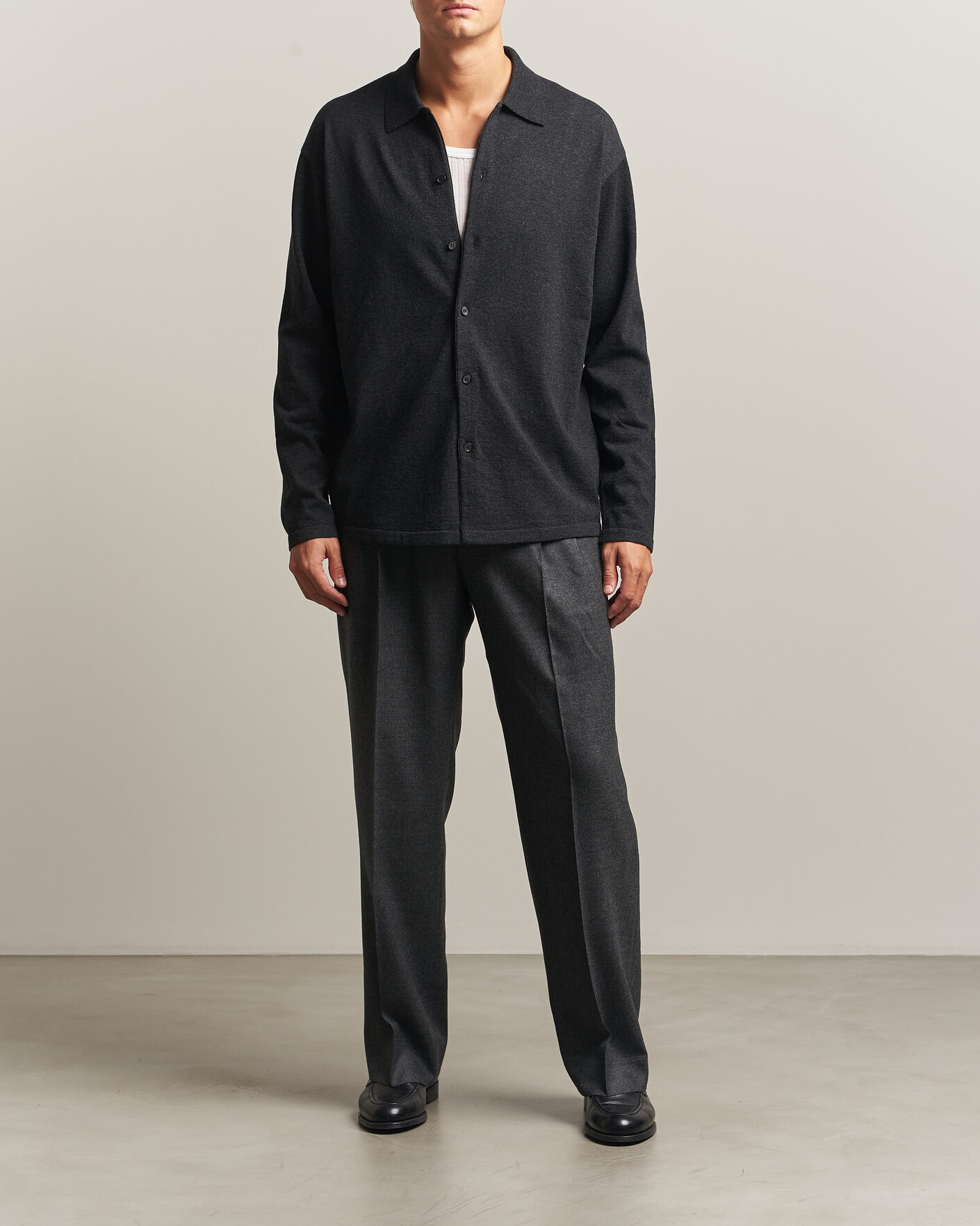 Herren | Pullover | Auralee | High Twist Wool Knit Shirt Cardigan Charcoal