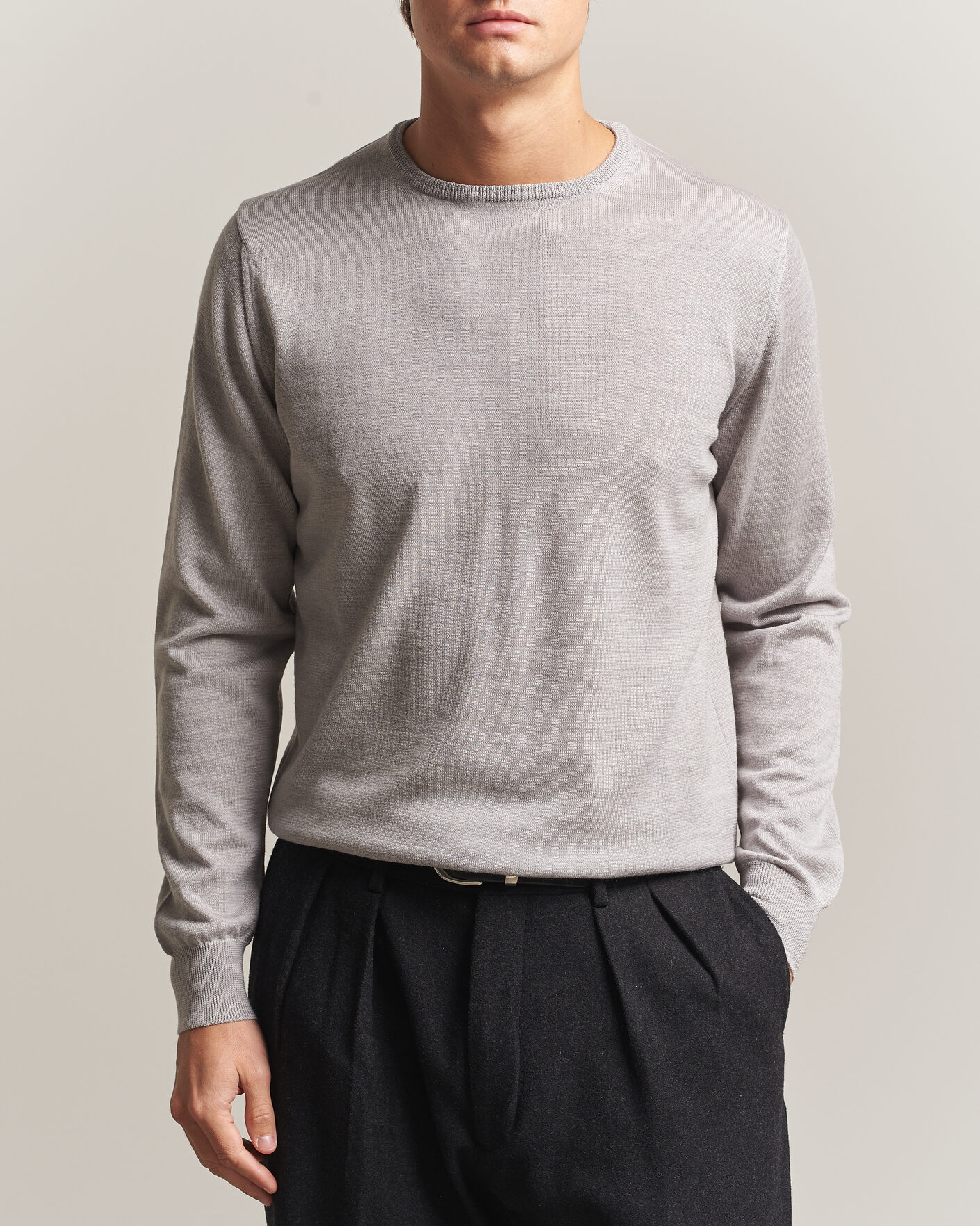 Herren | Pullover | Morgano | Extra Fine Merino Wool Crewneck Light Grey