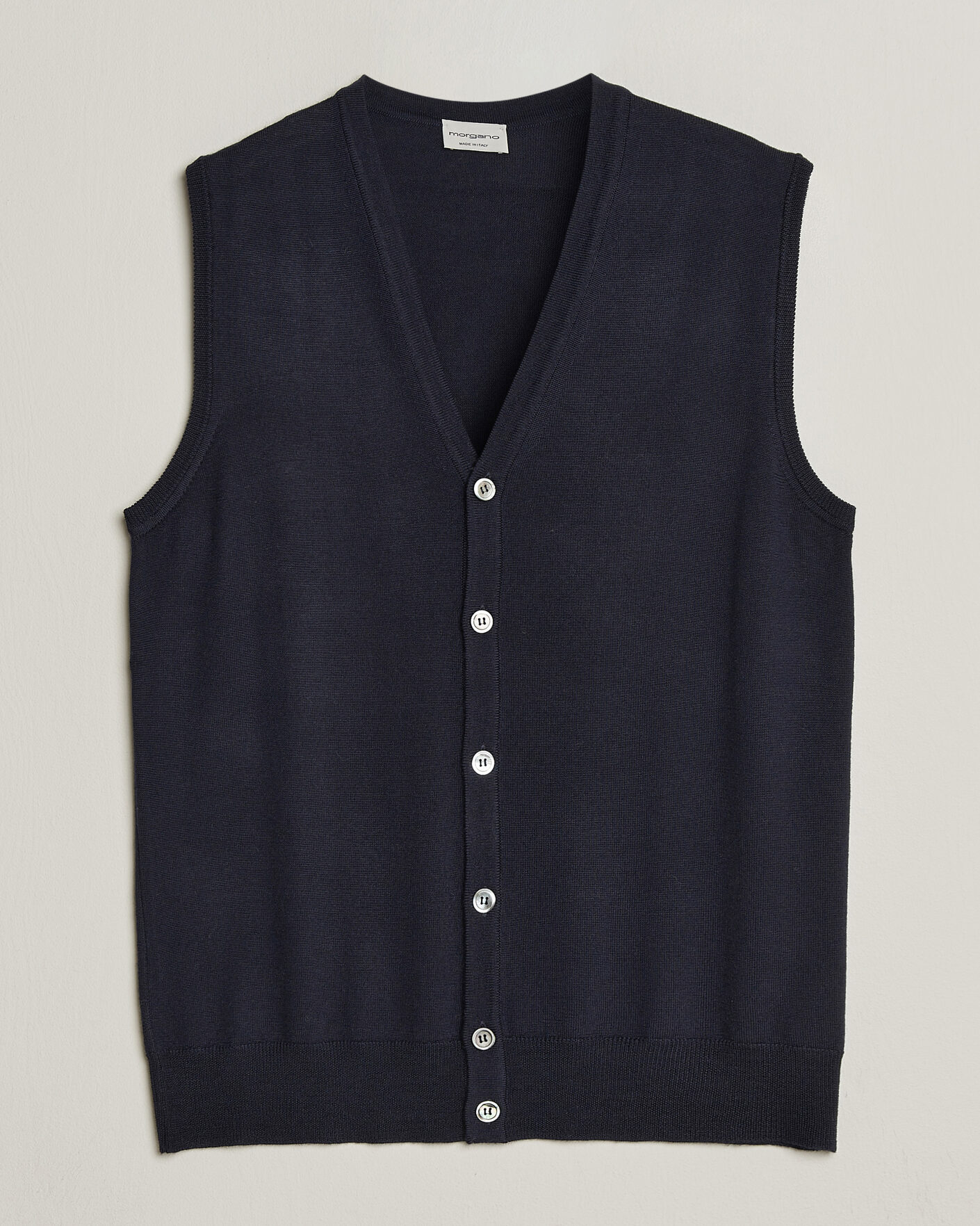 Herren | Pullover | Morgano | Extra Fine Merino Wool Sleevles Cardigan Vest Navy