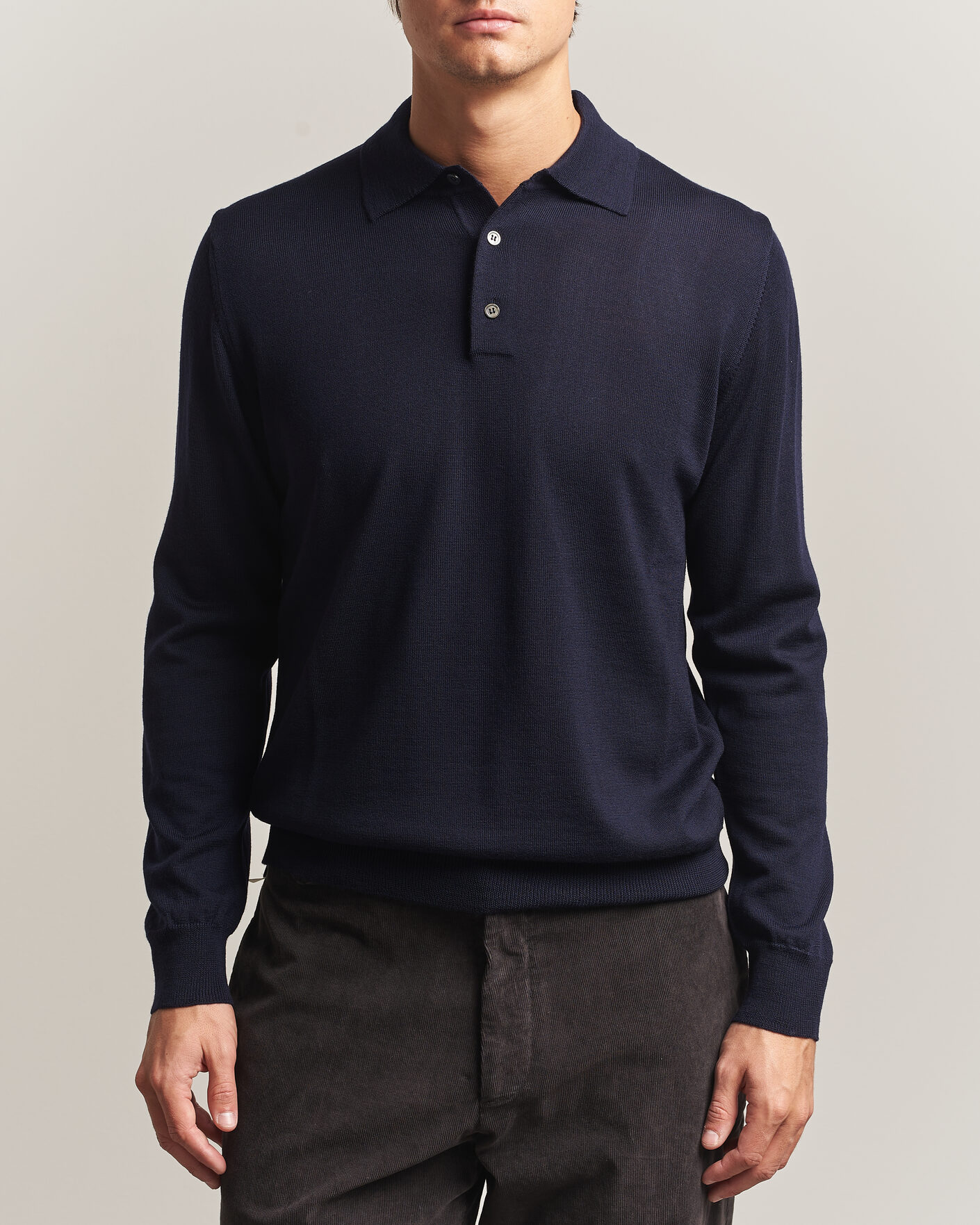 Herren | Pullover | Morgano | Extra Fine Merino Wool Polo Navy