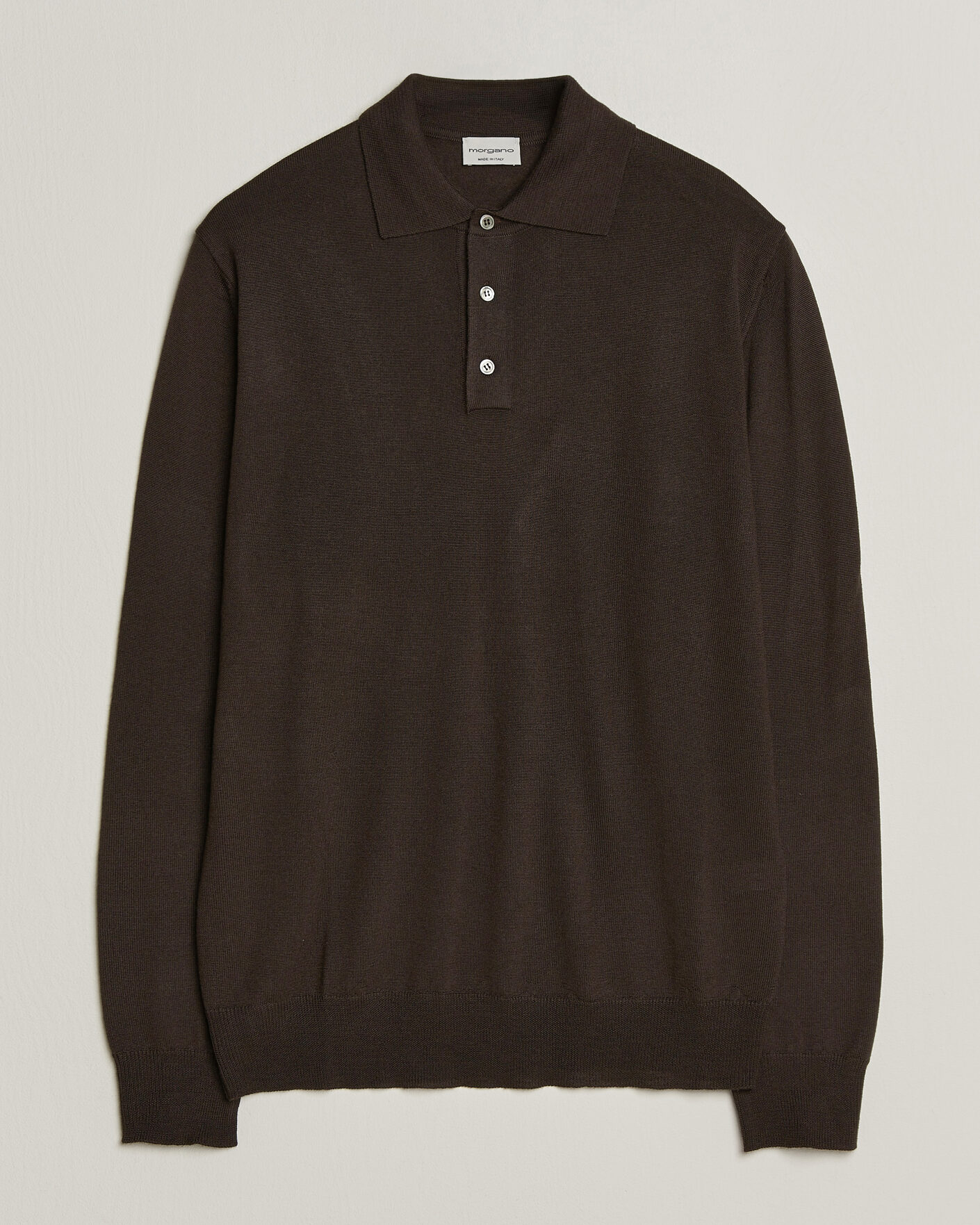 Herren | Pullover | Morgano | Extra Fine Merino Wool Polo Dark Brown