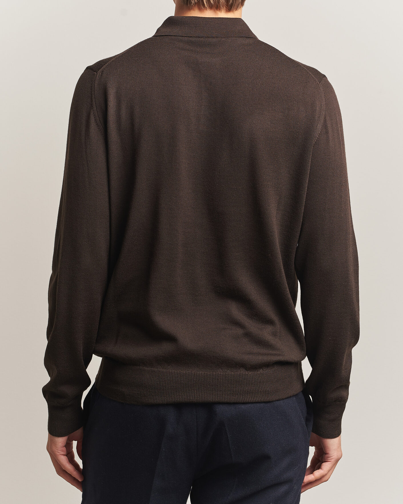 Herren | Pullover | Morgano | Extra Fine Merino Wool Polo Dark Brown
