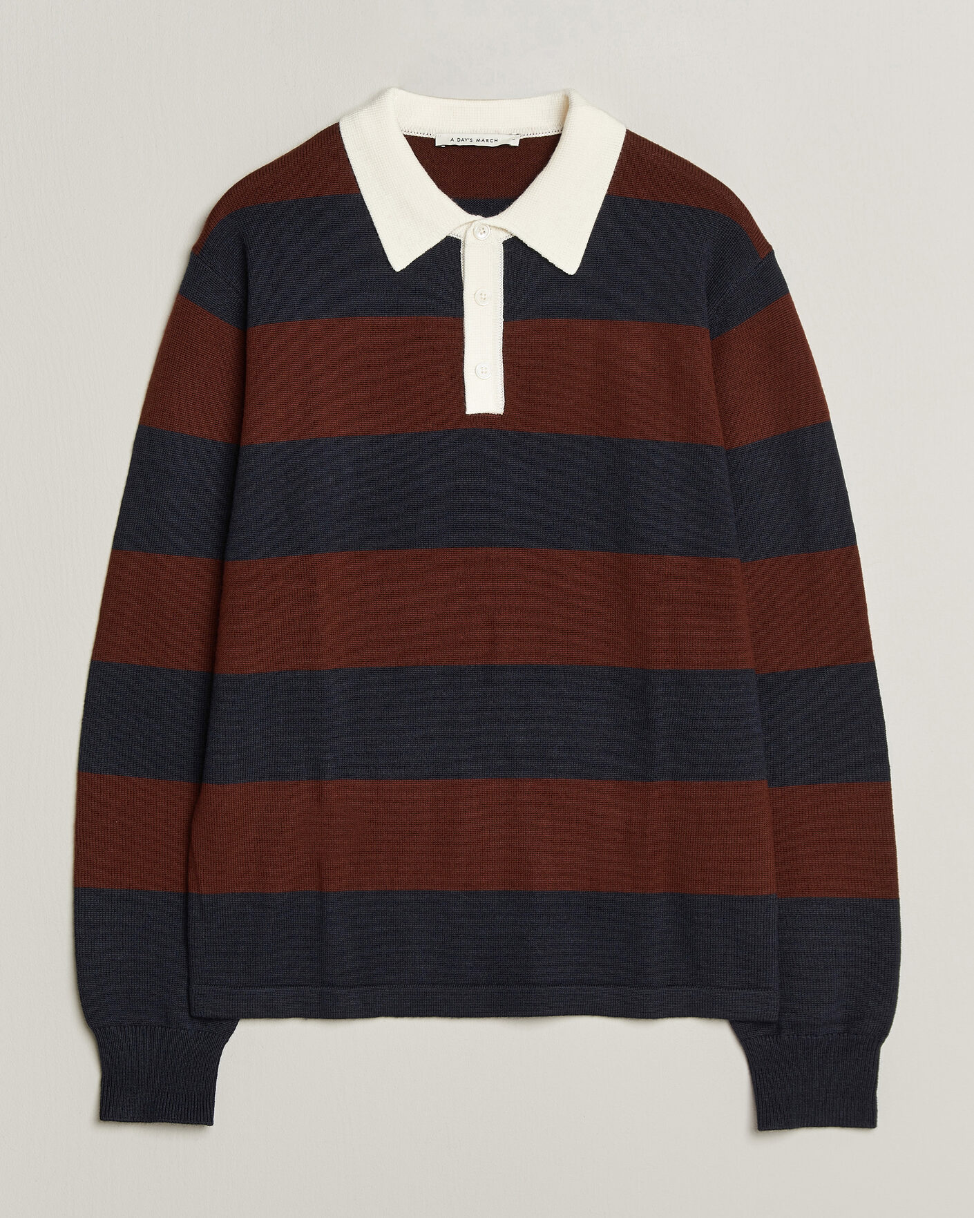 Herren | Pullover | A Day's March | Kenny Striped Merino Rugby Sweater Rust/Navy