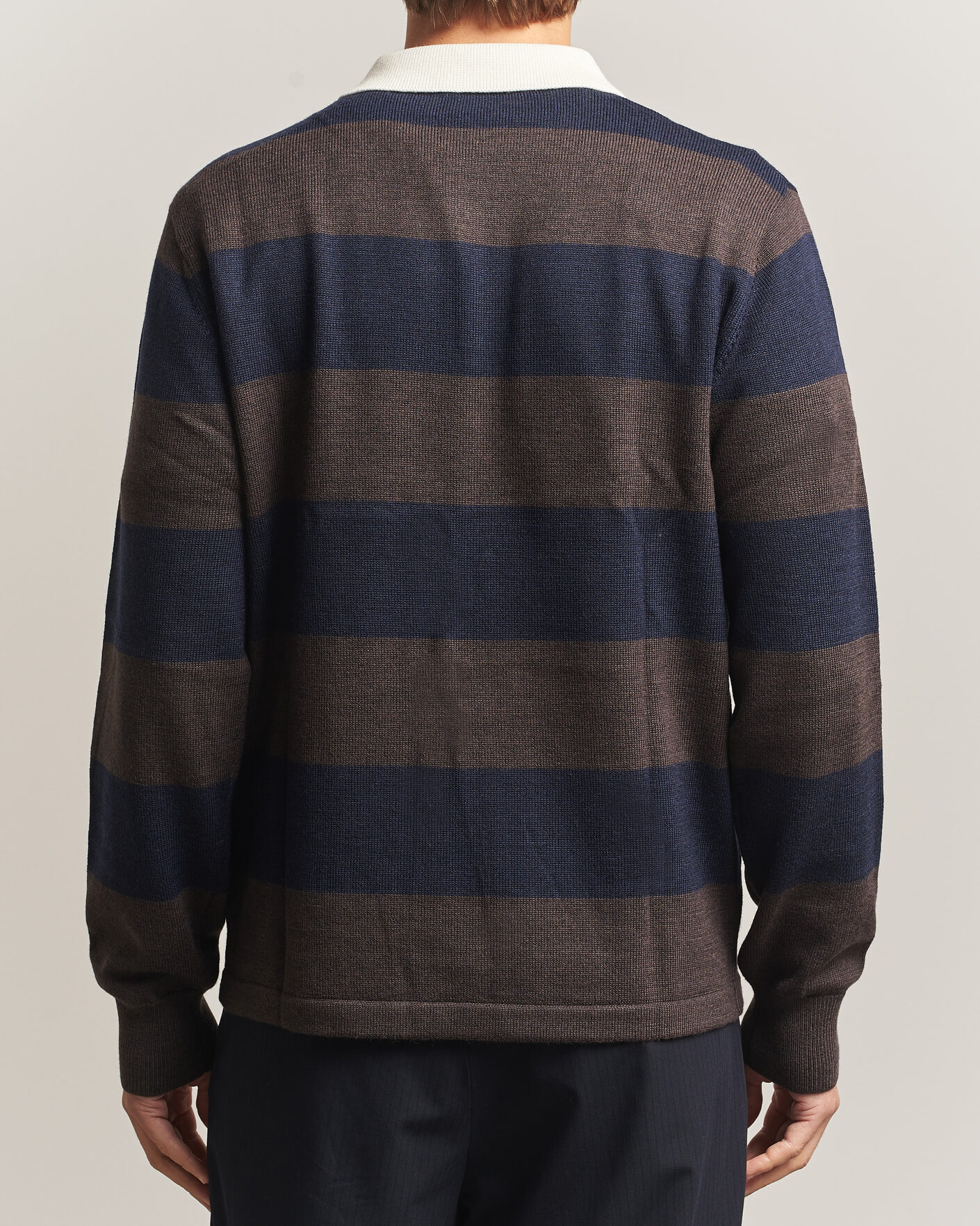 Herren | Pullover | A Day's March | Kenny Striped Merino Rugby Sweater Brown/Navy