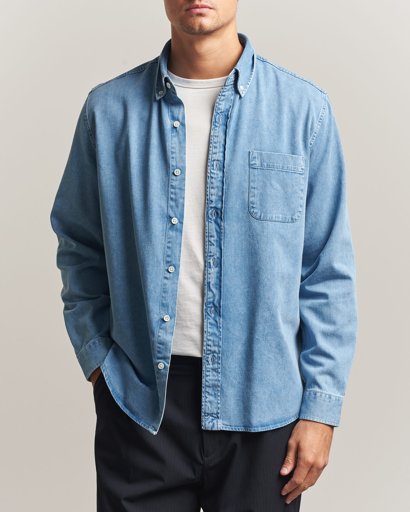 Herren | Hemden | A Day's March | Original Button Down Denim Shirt Light Blue