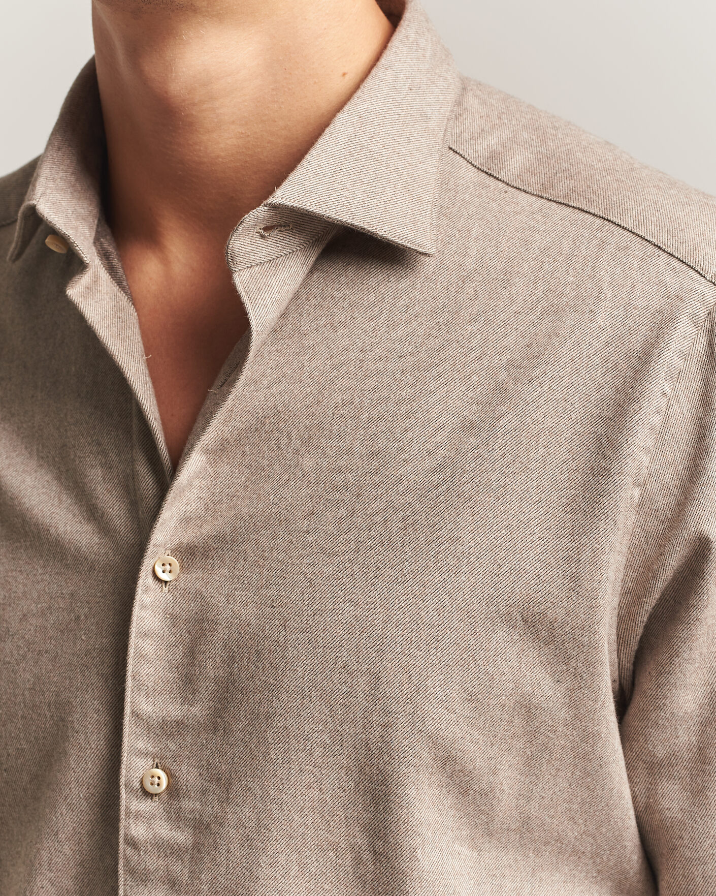 Herren | Hemden | Stenströms | Slimline Flannel Shirt Light Brown