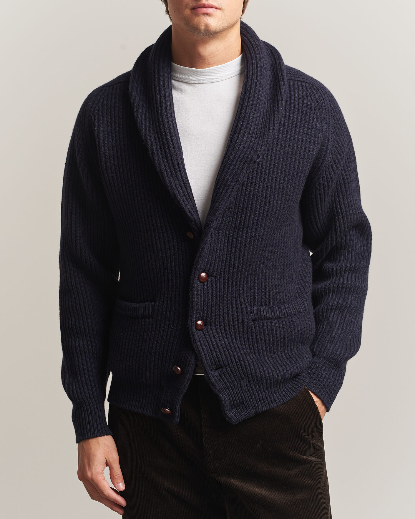 Herren | Pullover | William Lockie | Windsor Cashmere Shawl Cardigan Navy
