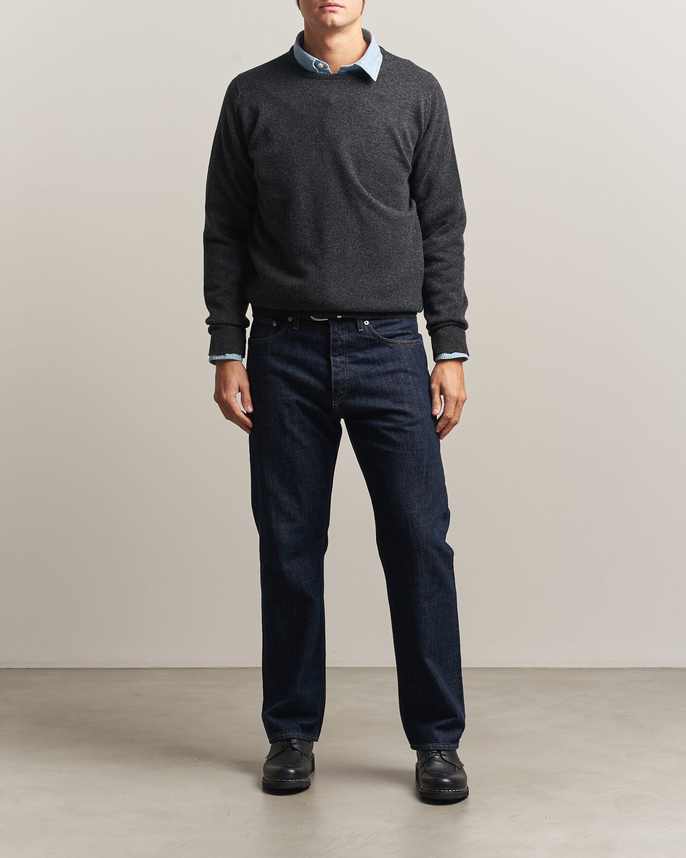 Herren | Pullover | William Lockie | Rob Lambswool Crewneck Charcoal