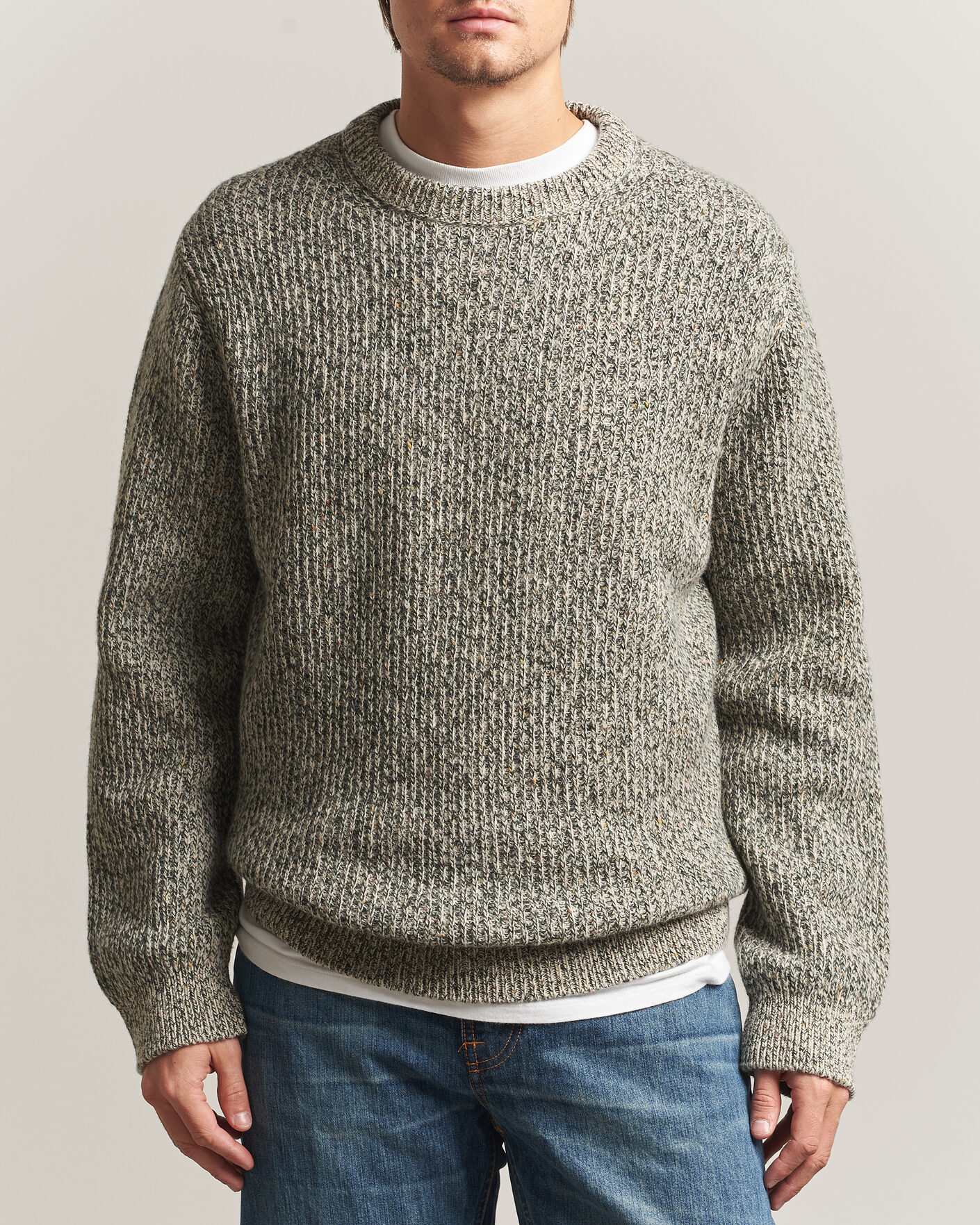 Herren | Pullover | Nudie Jeans | August Wool Rib Knitted Sweater Green Melange