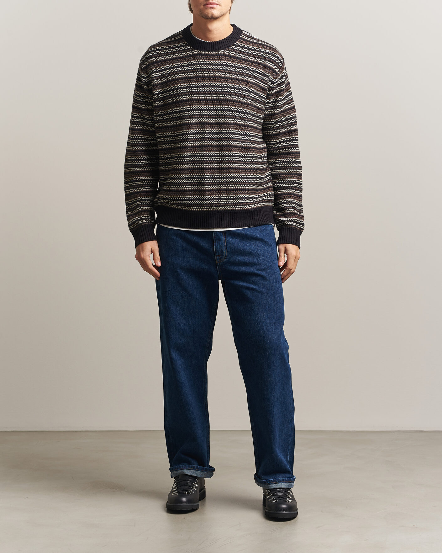 Herren | Pullover | NN07 | Russel Wool/Cotton Striped Sweater Black Multi