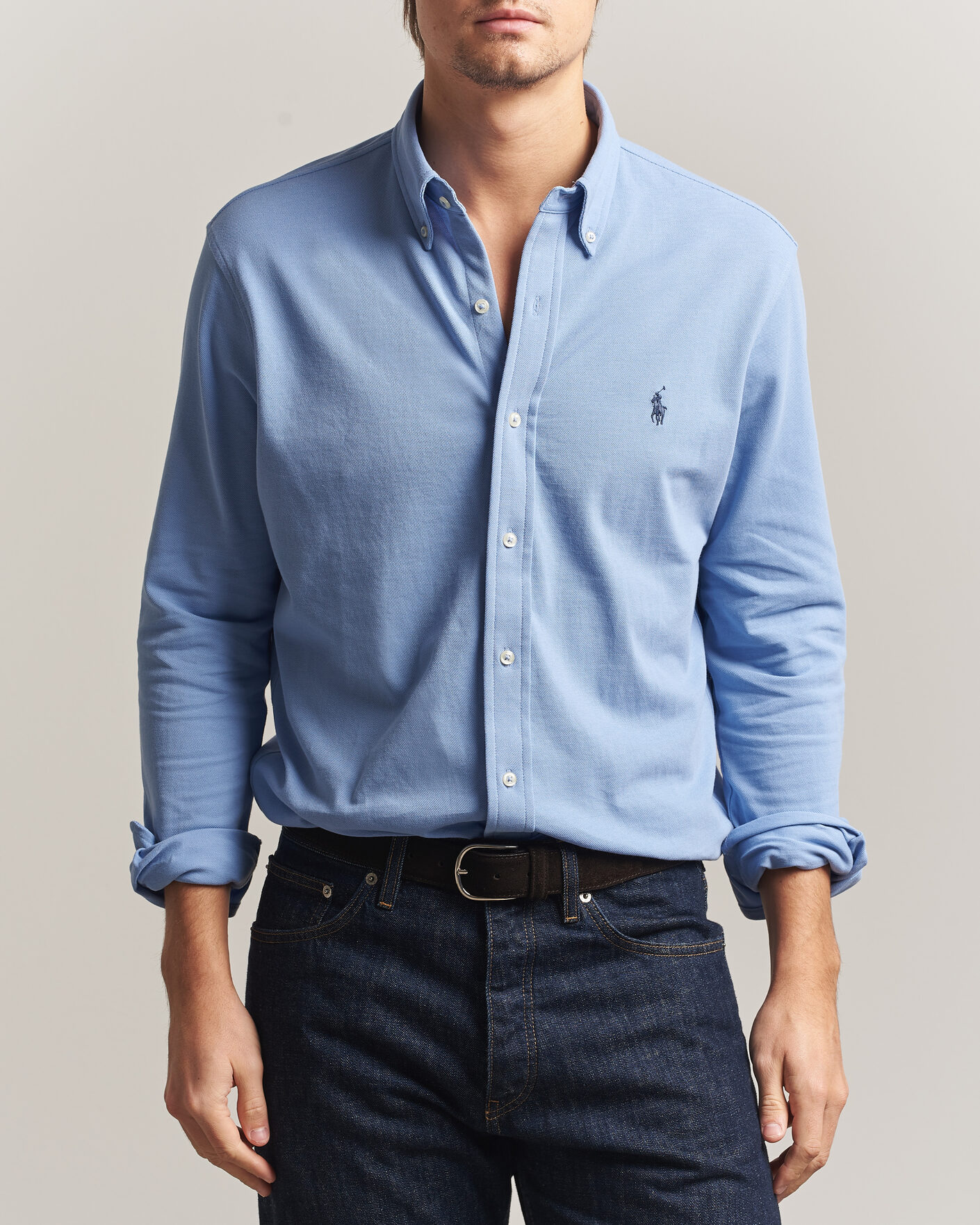 Herren | Poloshirts | Polo Ralph Lauren | Featherweight Mesh Shirt Dress Shirt Blue