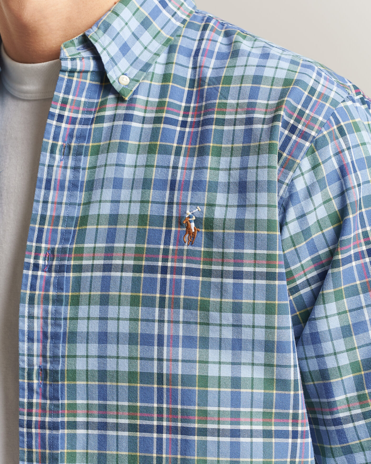 Herren | Hemden | Polo Ralph Lauren | Custom Slim Fit Check Oxford Shirt Blue Dusty/Green