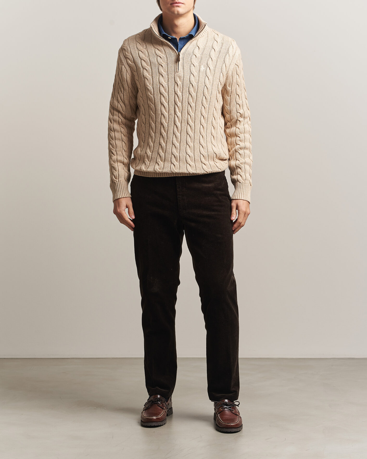 Herren | Pullover | Polo Ralph Lauren | Cotton Cable Half Zip Brown Heather