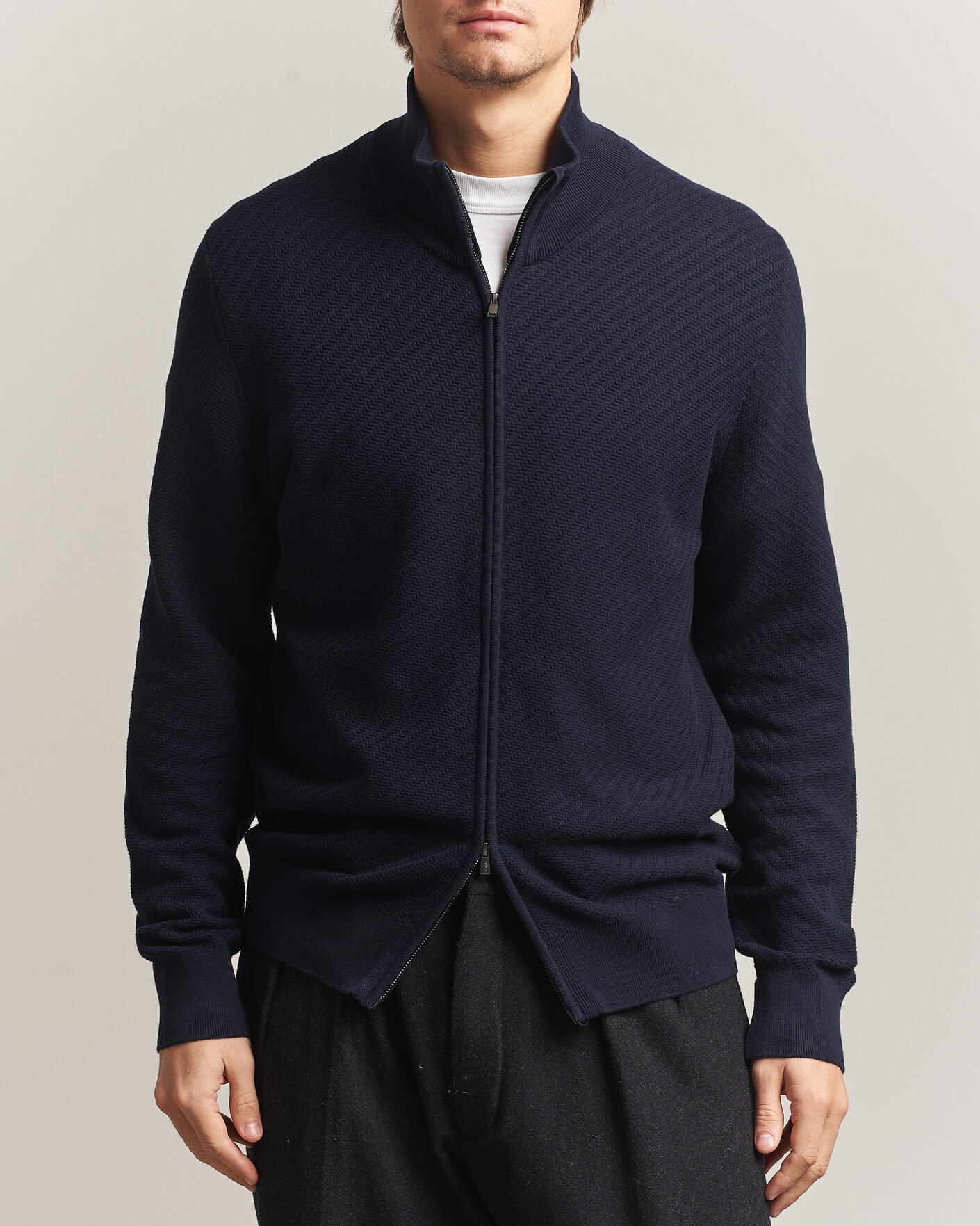 Herren | Pullover | BOSS BLACK | Loretti Cotton Knitted Full Zip Dark Blue
