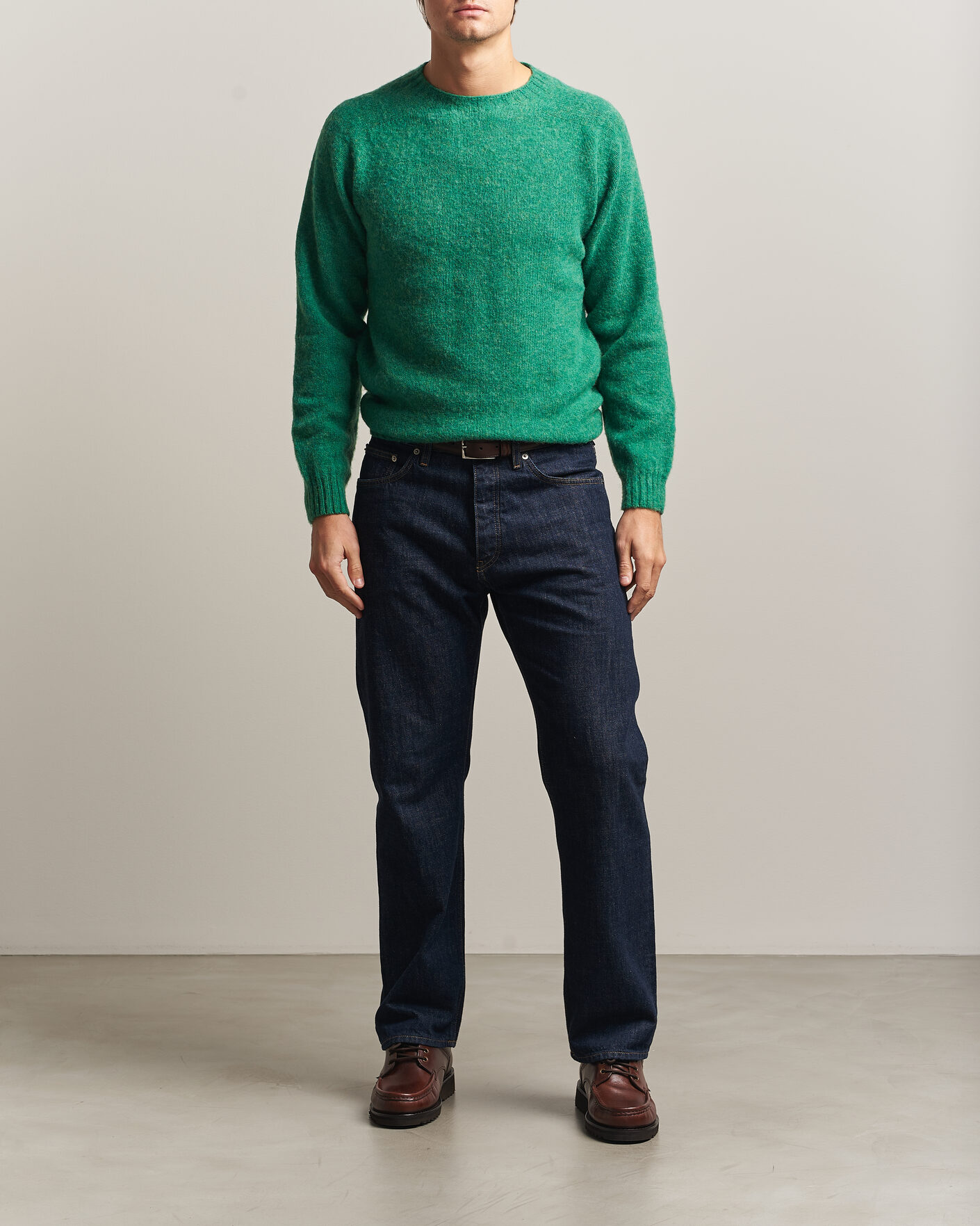 Herren | Pullover | Harley Of Scotland | Brushed Supersoft Lambswool Crewneck Evergreen