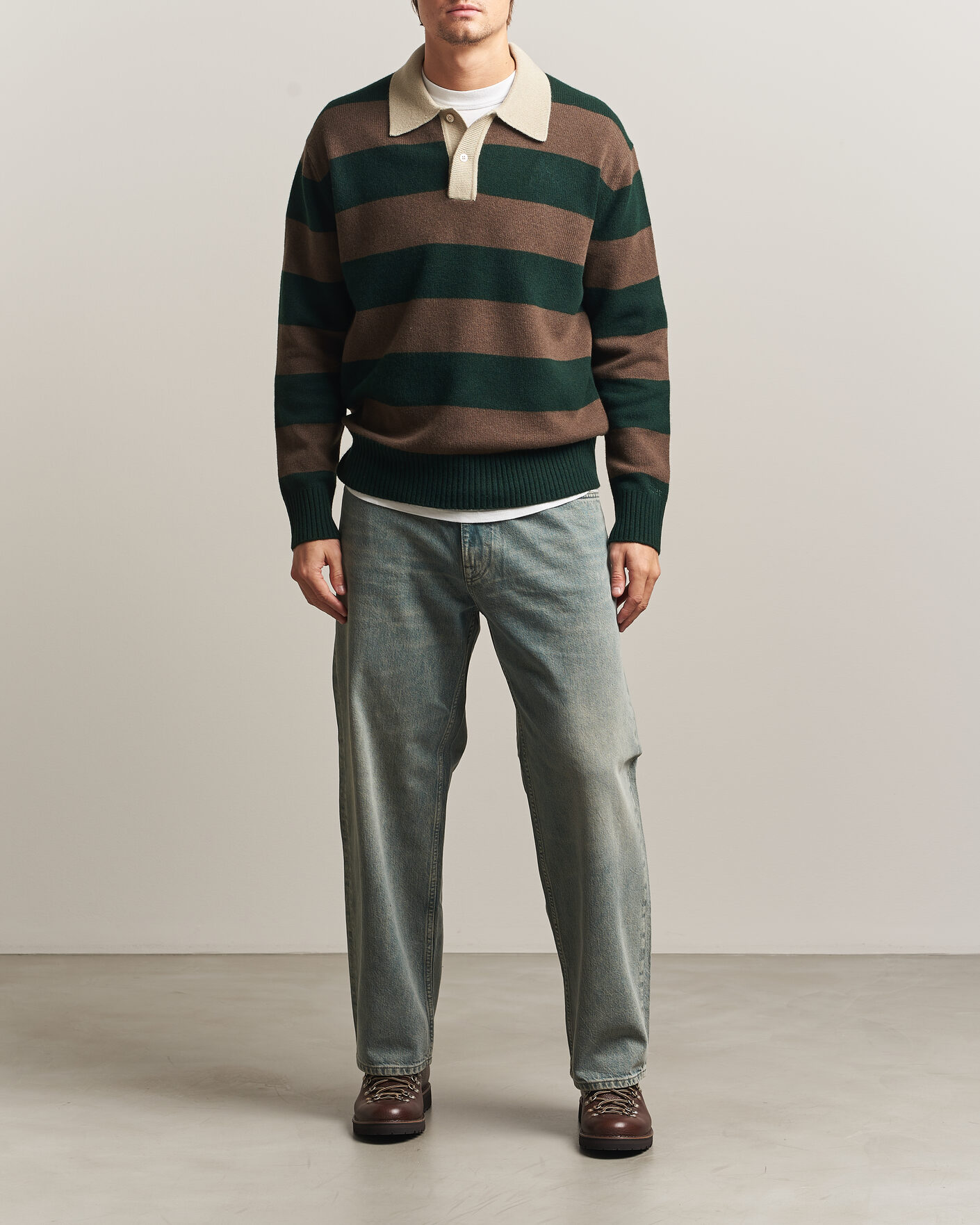 Herren | Pullover | Forét | Frost Stripe Knit Polo Deep Green