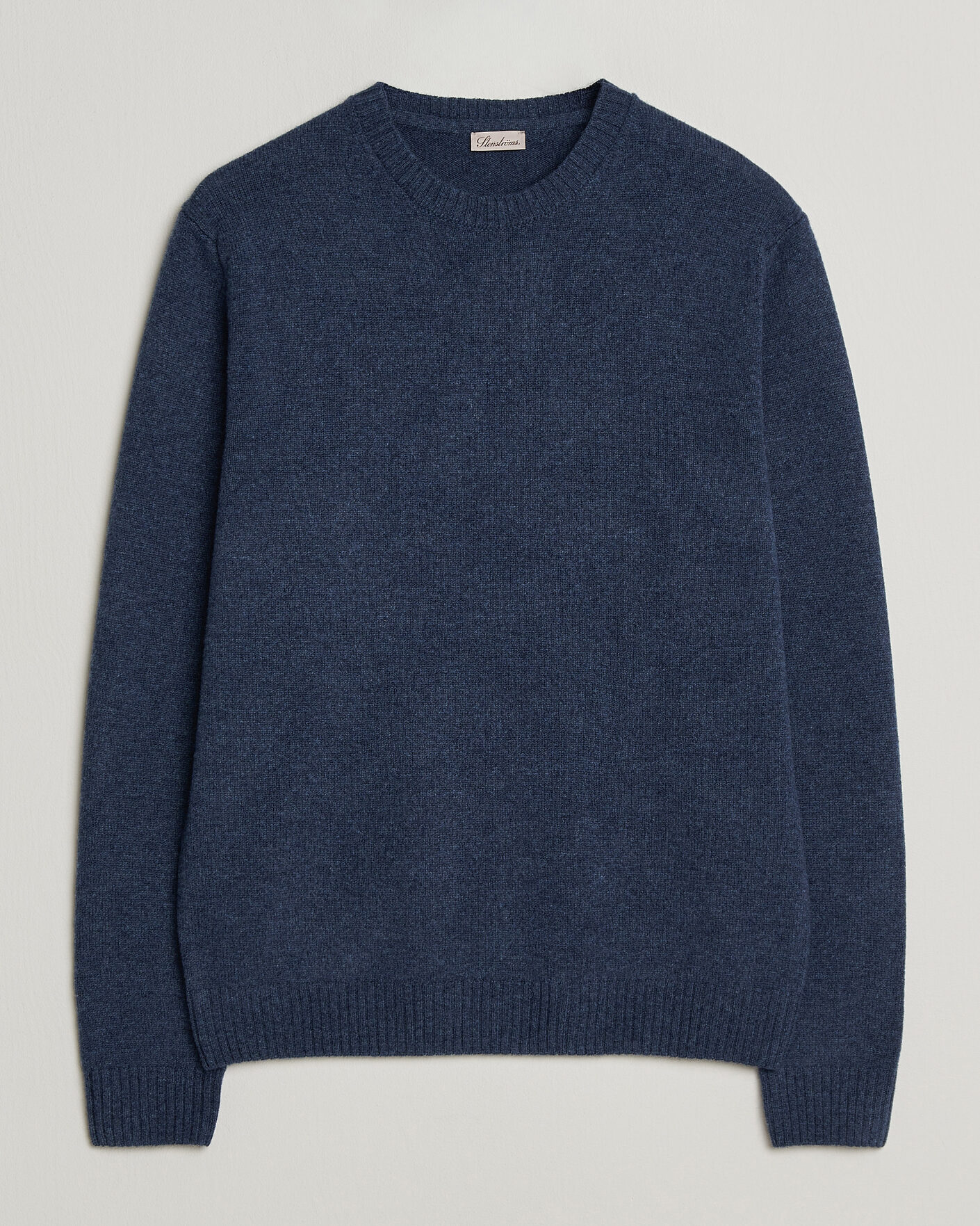 Herren | Pullover | Stenströms | Knitted Lambswool Crew Neck Indigo Melange