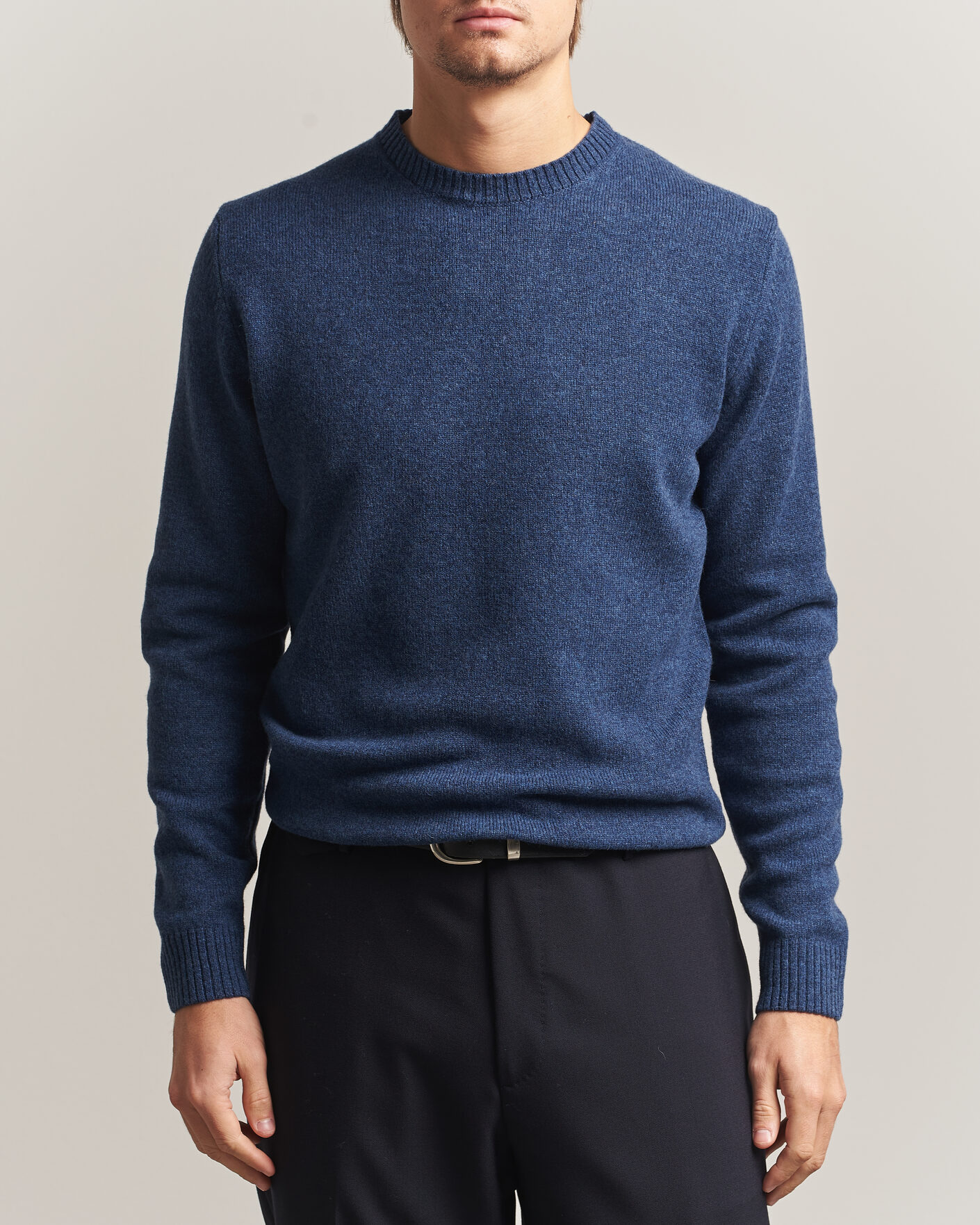 Herren | Pullover | Stenströms | Knitted Lambswool Crew Neck Indigo Melange