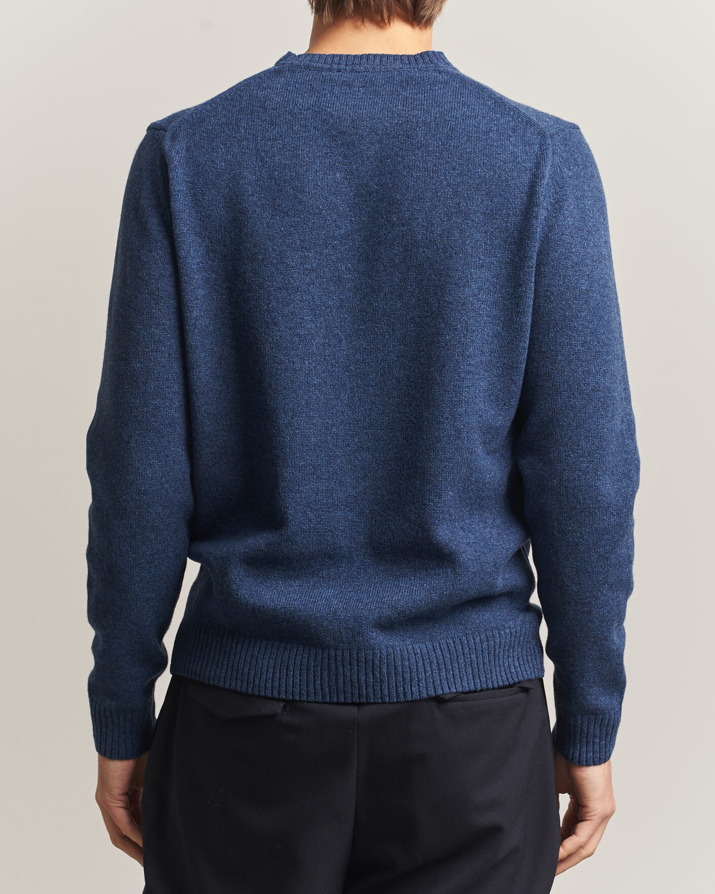 Herren | Pullover | Stenströms | Knitted Lambswool Crew Neck Indigo Melange