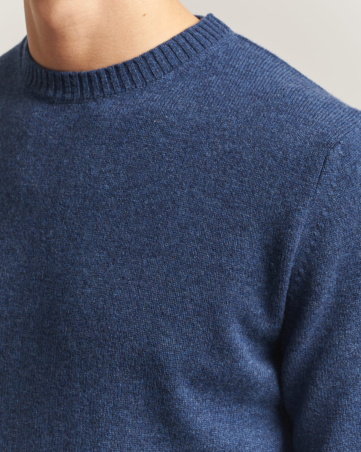 Herren | Pullover | Stenströms | Knitted Lambswool Crew Neck Indigo Melange
