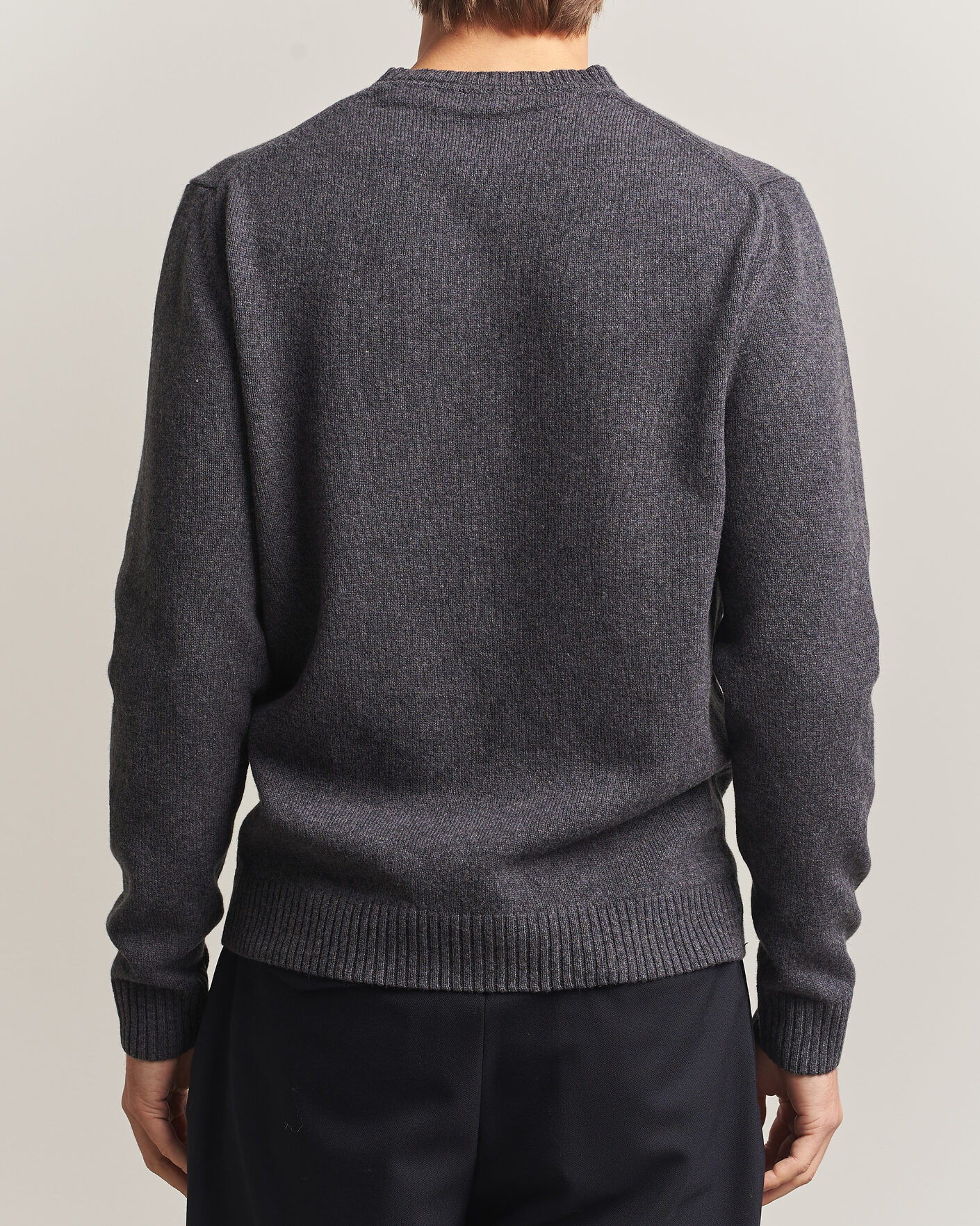 Herren | Pullover | Stenströms | Knitted Lambswool Crew Neck Dark Grey Melange