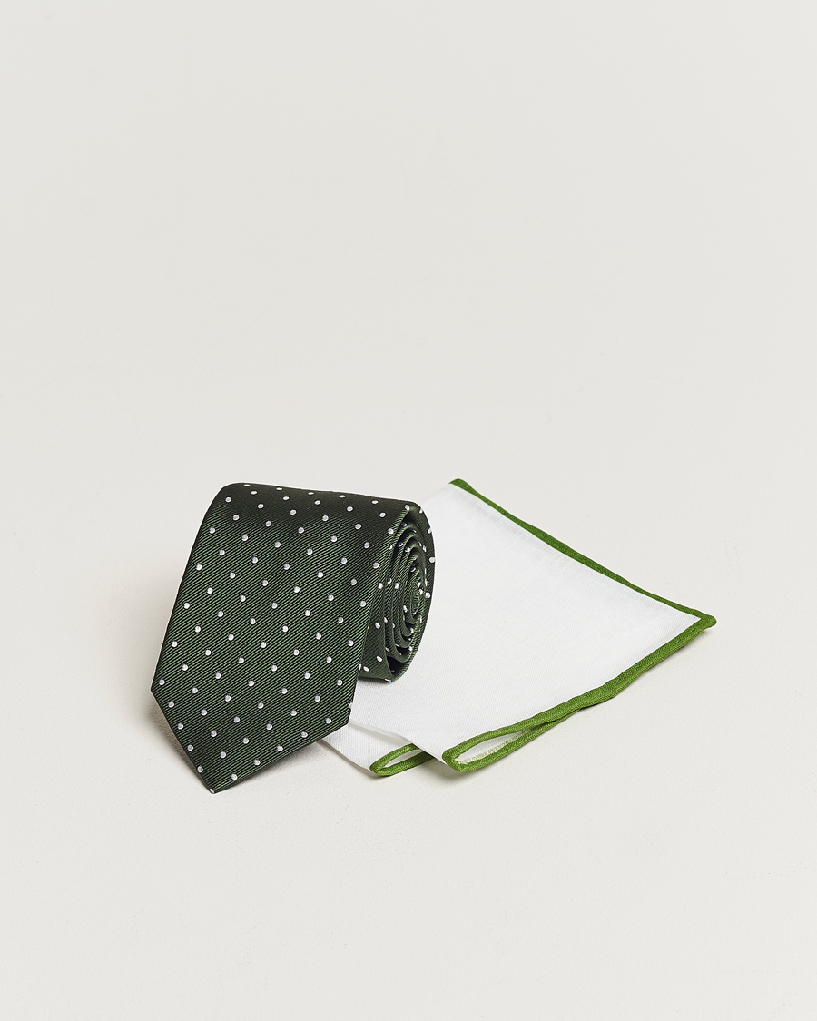 Herren | Krawatten | Amanda Christensen | Set Tie & Pocket Square Green/White