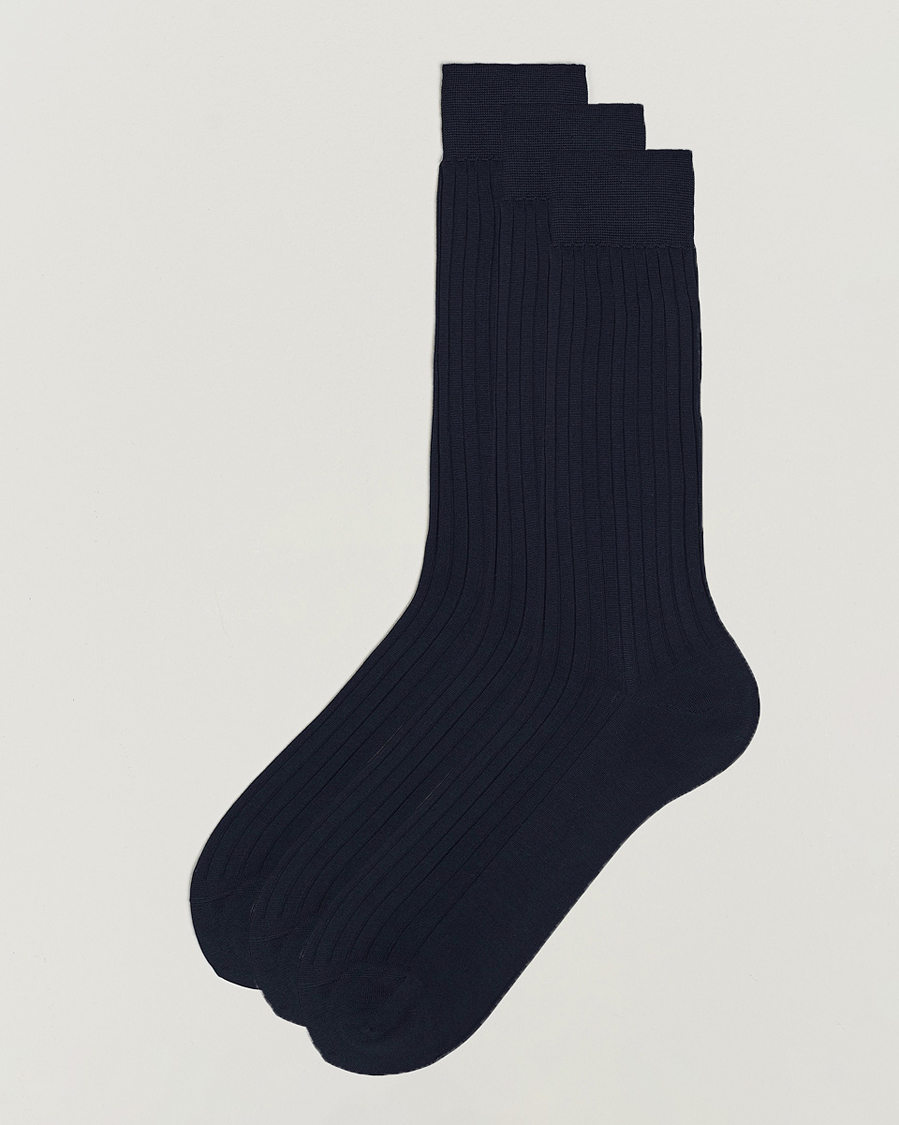 Herren | Unterwäsche | Bresciani | 3-pack Cotton Ribbed Short Socks Navy