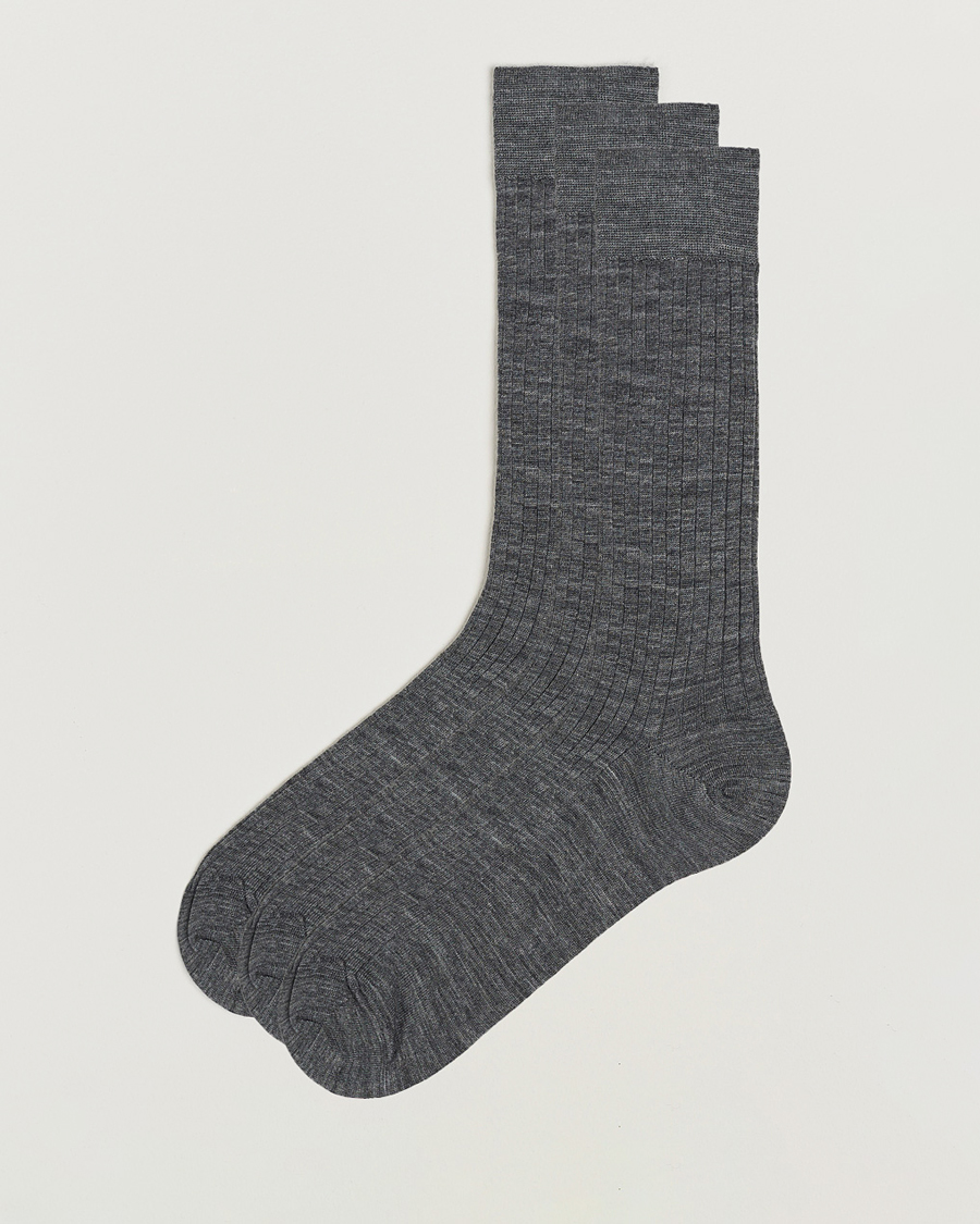 Herren | Unterwäsche | Bresciani | 3-pack Wool/Nylon Ribbed Short Socks Medium Grey