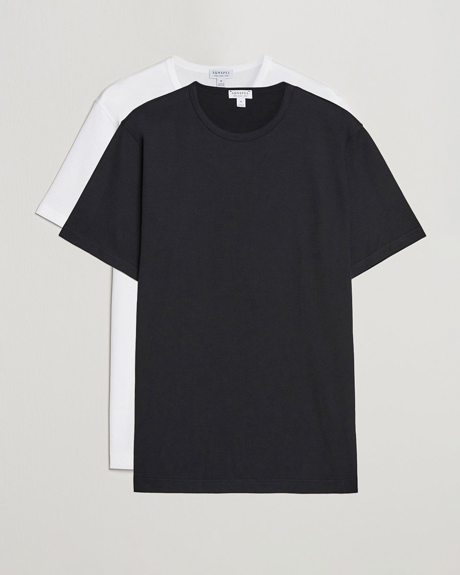 Herren | T-Shirts | Sunspel | 2-Pack Crew Neck Q82 Cotton T-Shirt White & Black