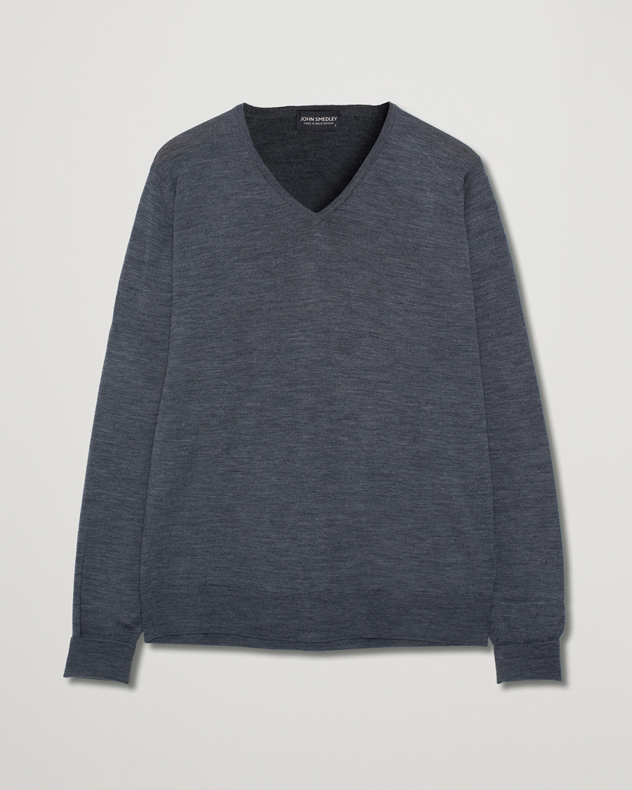 Herren | Pullover | Pre-owned | John Smedley Bobby Extra Fine Merino V-Neck Pullover Charcoal