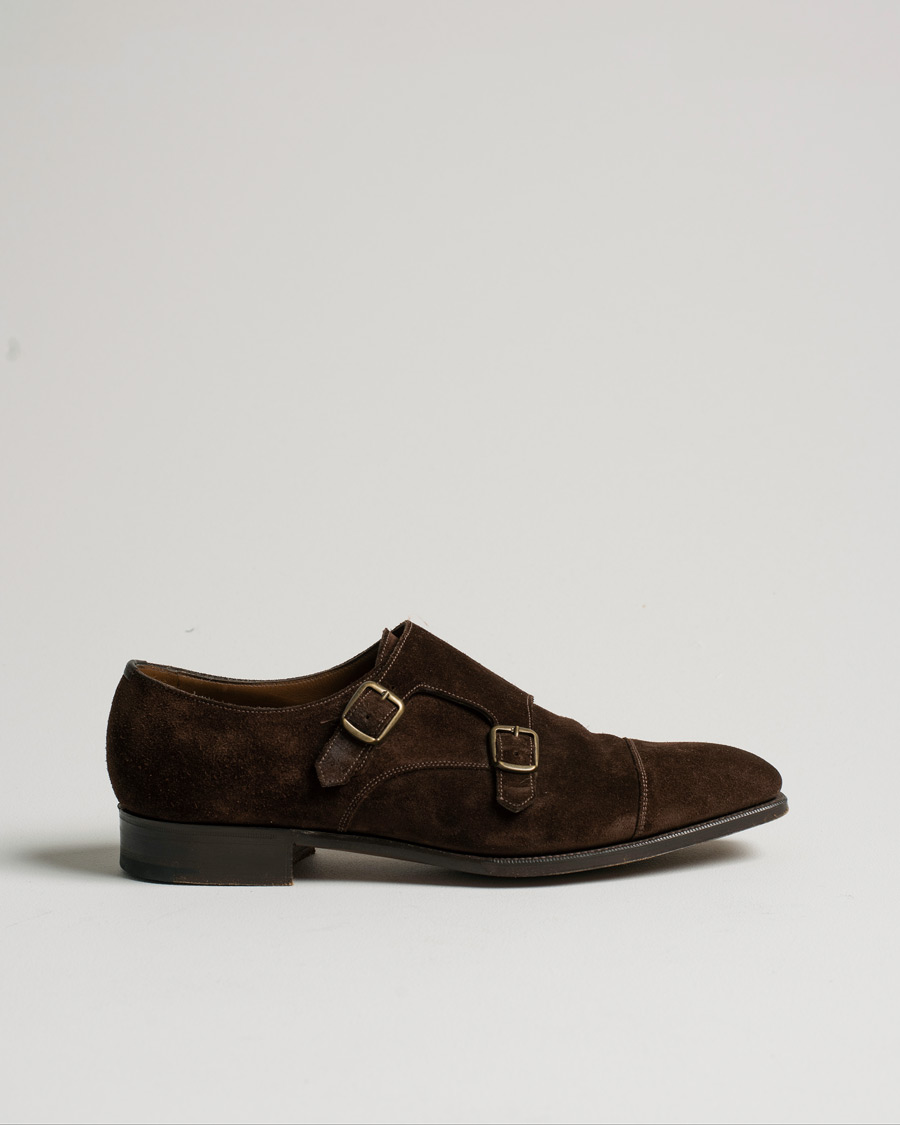 Herren | Edward Green Westminster Double Monk Mink Suede | Pre-owned | Edward Green Westminster Double Monk Mink Suede