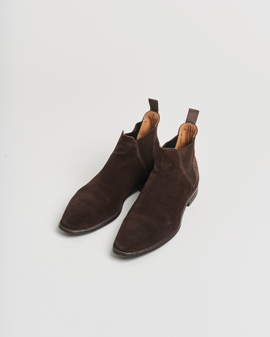 Herren | Crockett & Jones Chelsea 8 Boot Dark Brown Suede | Pre-owned | Crockett & Jones Chelsea 8 Boot Dark Brown Suede
