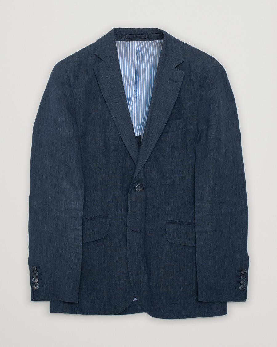 Herren | Hackett Textured Cotton/Linen Blazer Blue | Pre-owned | Hackett Textured Cotton/Linen Blazer Blue