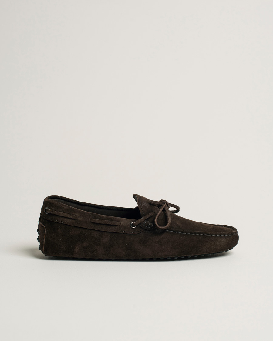 Herren | Tod's Laccetto Gommino Carshoe Dark Brown Suede | Pre-owned | Tod's Laccetto Gommino Carshoe Dark Brown Suede