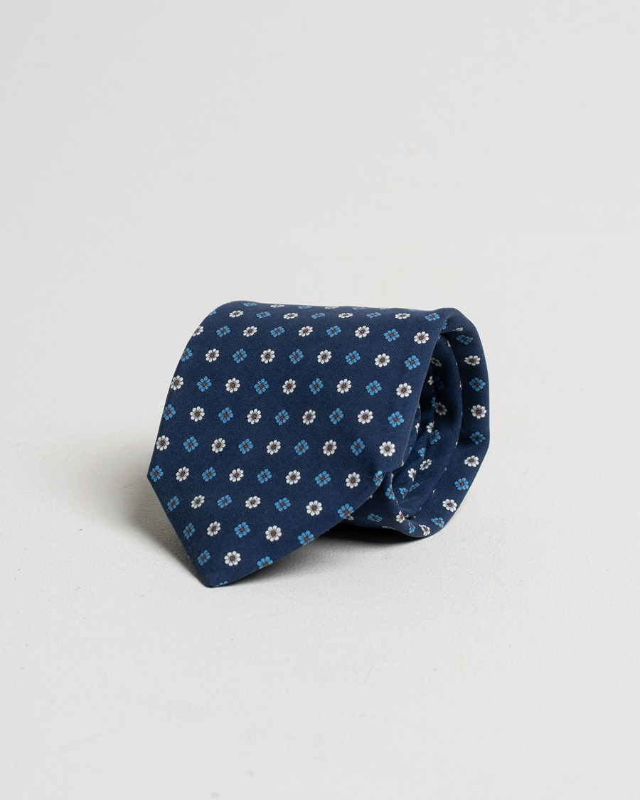 Herren | Drake's Silk Printed Flower 8 cm Tie Navy | Pre-owned | Drake's Silk Printed Flower 8 cm Tie Navy