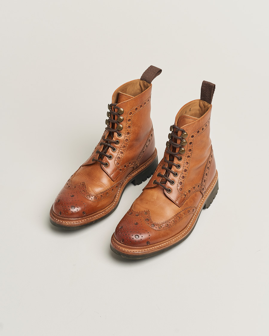 Herren | Grenson Fred Brogue Boot Commando Sole Cognac Calf UK6 - EU40 | Pre-owned | Grenson Fred Brogue Boot Commando Sole Cognac Calf UK6 - EU40