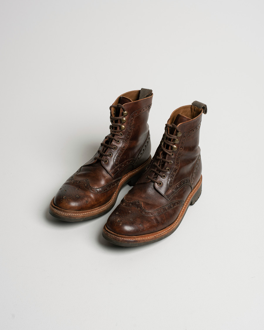 Herren | Grenson Fred Brogue Boot Commando Sole Brown Calf | Pre-owned | Grenson Fred Brogue Boot Commando Sole Brown Calf