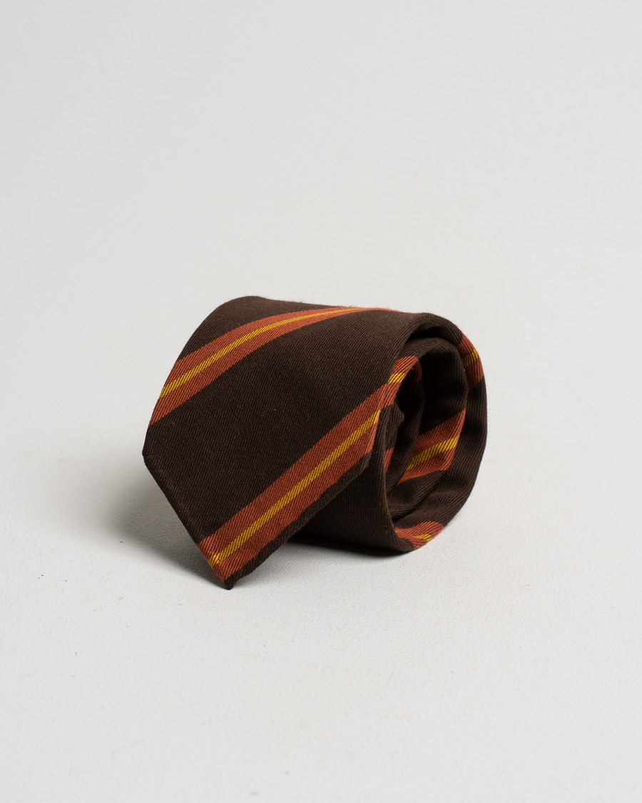 Herren | Drake's Wool/Cotton Stripe 8 cm Tie Brown | Pre-owned | Drake's Wool/Cotton Stripe 8 cm Tie Brown