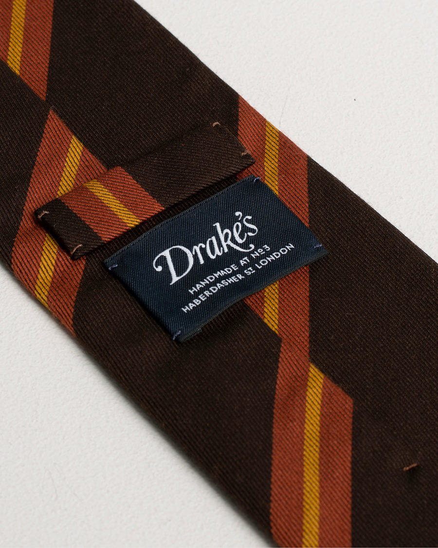 Herren | Pre-owned | Pre-owned | Drake's Wool/Cotton Stripe 8 cm Tie Brown