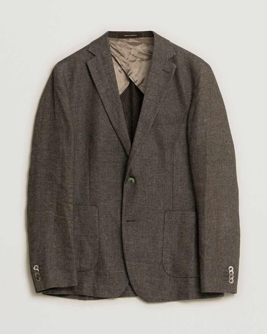 Herren | Sakkos | Pre-owned | Oscar Jacobson Einar Linen/Wool Patch Pocket Blazer Brown 52