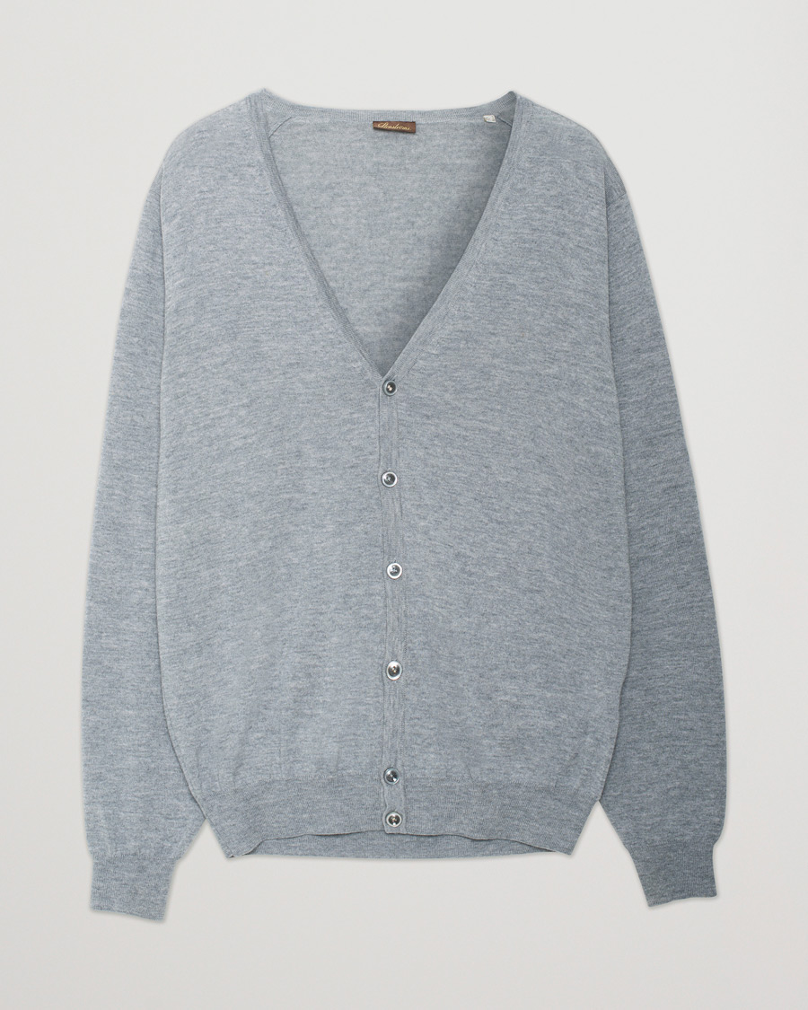 Herren | Pullover | Pre-owned | Stenströms Merino Zegna Knitted Cardigan Light Grey