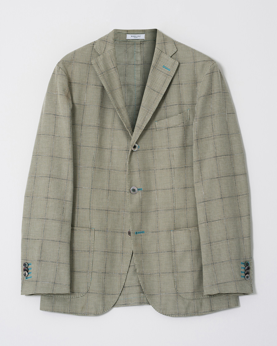 Herren | Boglioli K Jacket Houndstooth Overcheck Blazer Green 46 | Pre-owned | Boglioli K Jacket Houndstooth Overcheck Blazer Green 46