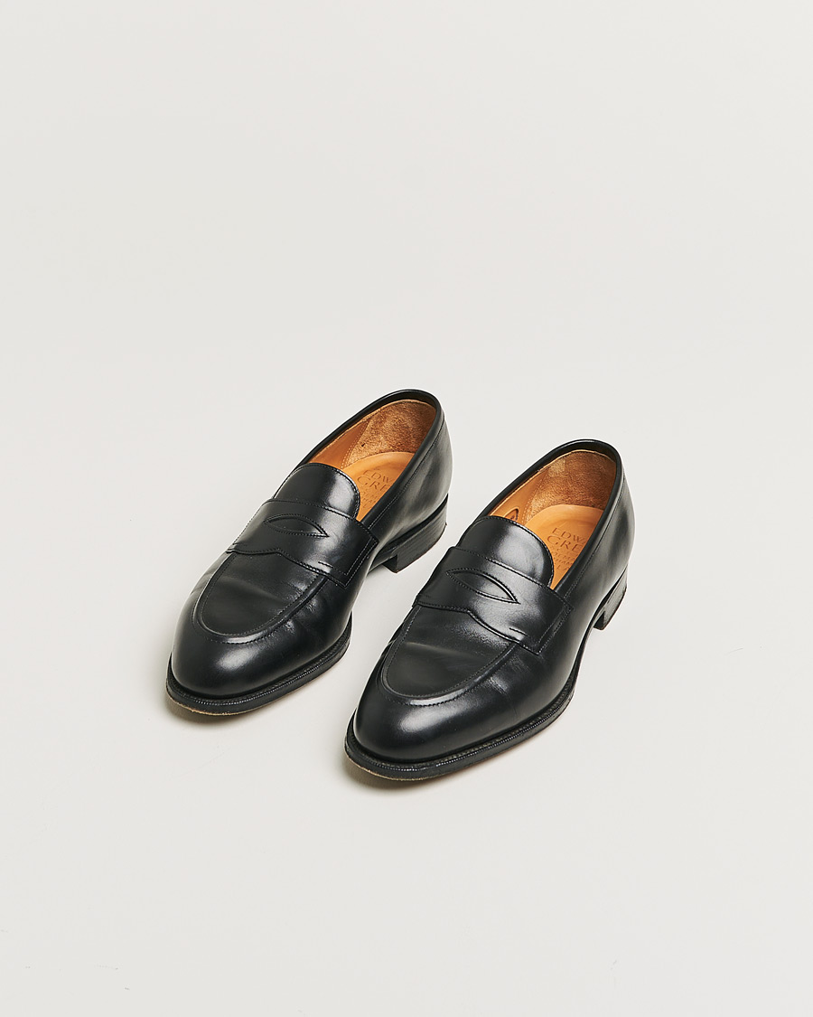 Herren | Edward Green Piccadilly Penny Loafer Black Calf | Pre-owned | Edward Green Piccadilly Penny Loafer Black Calf