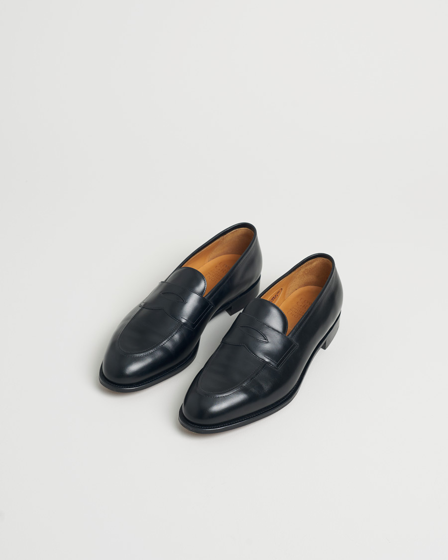 Herren | Edward Green Piccadilly Penny Loafer Black Calf | Pre-owned | Edward Green Piccadilly Penny Loafer Black Calf