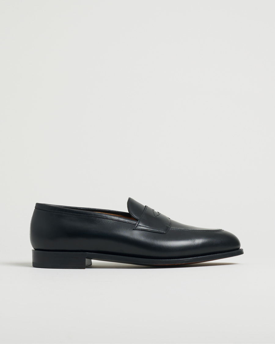 Herren | Edward Green Piccadilly Penny Loafer Black Calf | Pre-owned | Edward Green Piccadilly Penny Loafer Black Calf