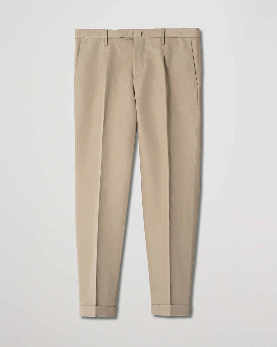 Herren | Hosen | Pre-owned | Briglia 1949 Easy Fit Pleated Linen/Cotton Trousers Beige