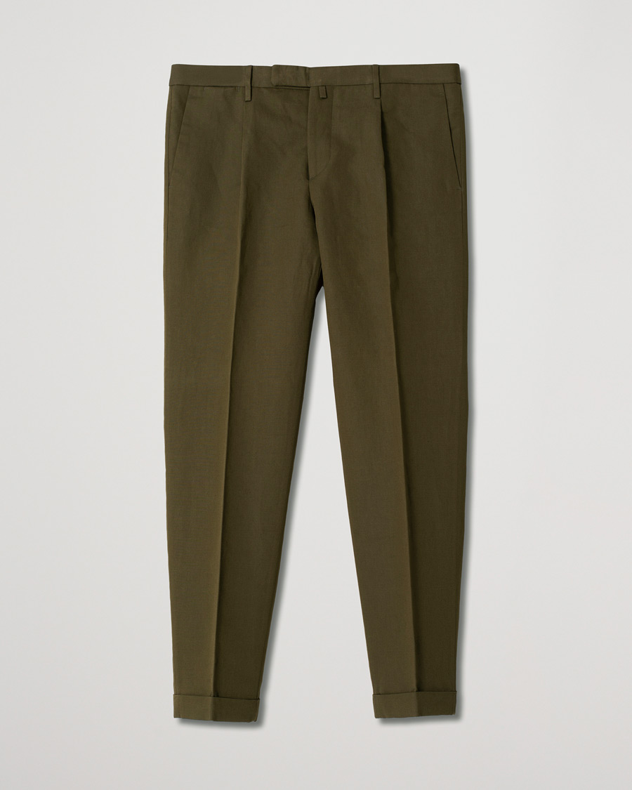 Herren | Hosen | Pre-owned | Briglia 1949 Easy Fit Pleated Linen/Cotton Trousers Olive